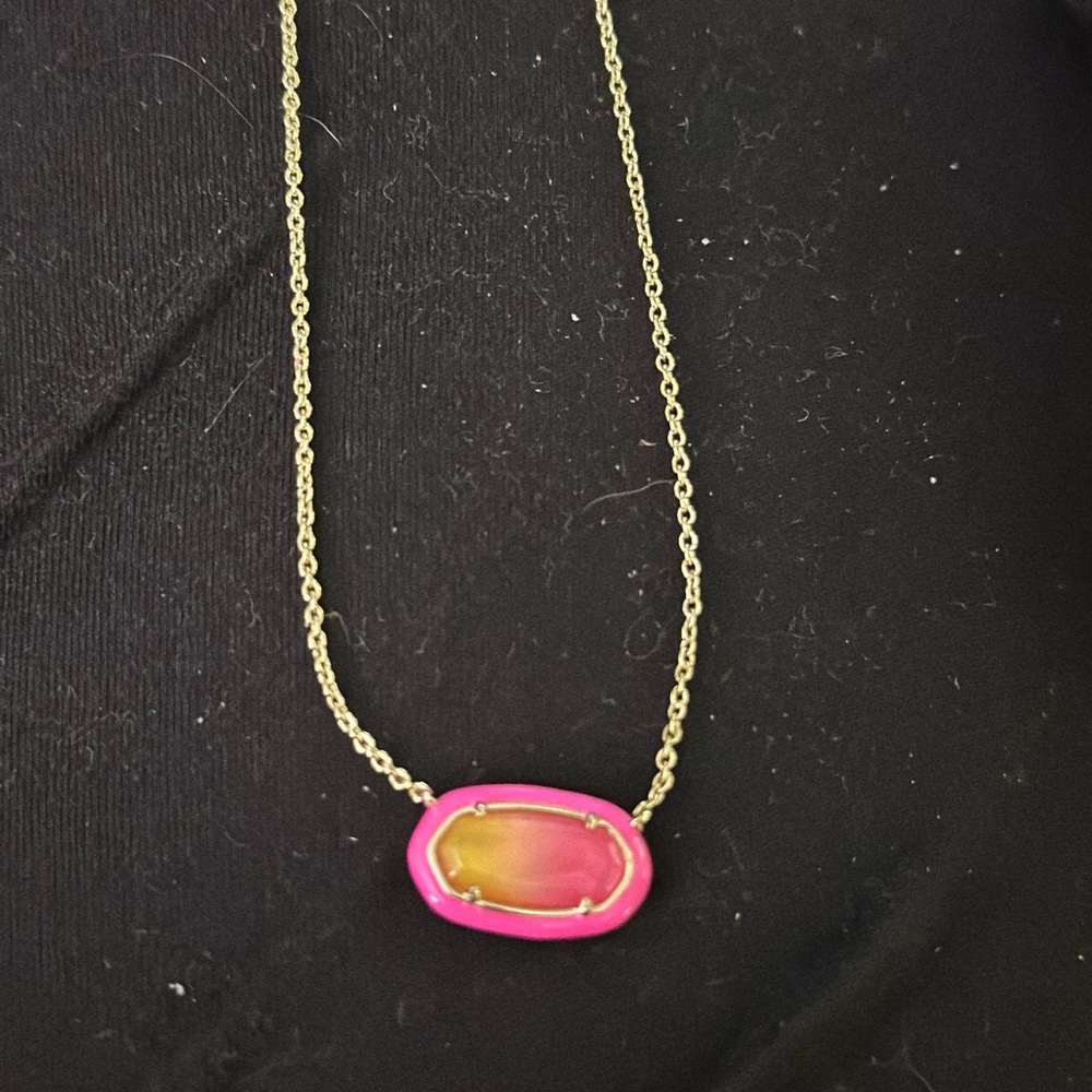 Kendra Scott Gold Necklace with Pink and Yellow Pendant